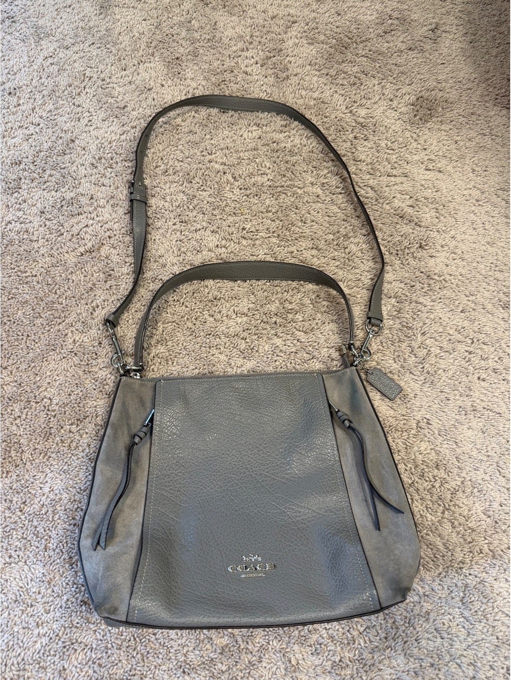 Coach F79995 Marlon Hobo Heather Gray Leather/Suede 2/Way Shoulder Bag